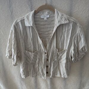 Stripe Button-Up Shirt - Beige